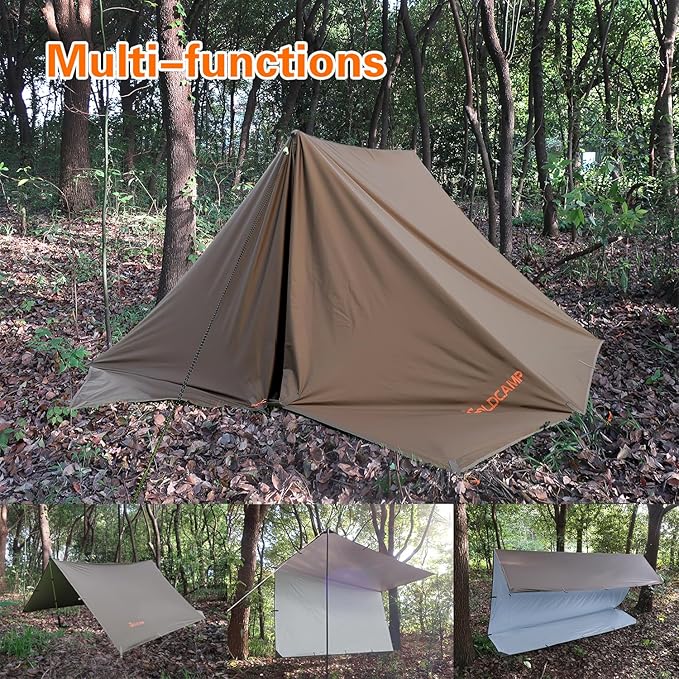 GOLDCAMP Waterproof Camping Tarp，70D Nylon 10''X10'' Hammock Rain Fly ，UV 50+ and PU15000mm Tent Tarp Shelter Canopy，Heavy Duty Multifunctional Sun Shade or Rain Fly Essentials for Hiking Backpacking