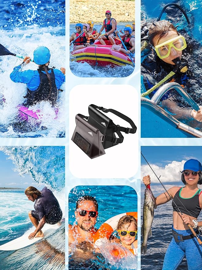 HEETA 2/3/4 Pack Waterproof Pouch with Waist Strap, Screen Touchable Dry Bag with Adjustable Belt for Phone Valuables for Kayaking, Swimming, Snorkeling, Boating, Fishing, Surfing & Beach