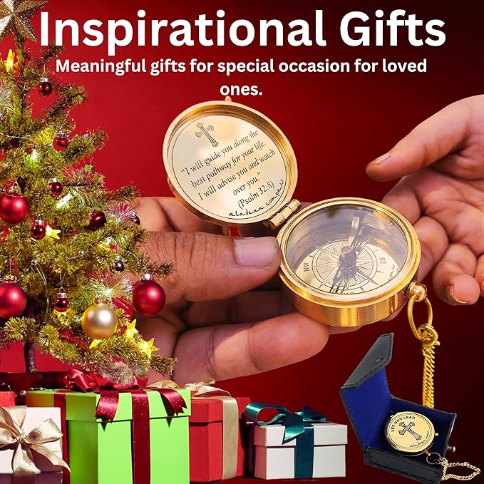 Divine Path Engraved Compass - I Will Guide You - Psalm 32:8" Quote | Inspirational Gifts for Men Women, Uplifting Spiritual Heavenly Faith Gift Boys Girls