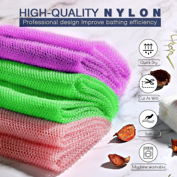 3-Piece African Net Bath Sponge Set | Exfoliating Body Scrubber | Black, Blue, Brown