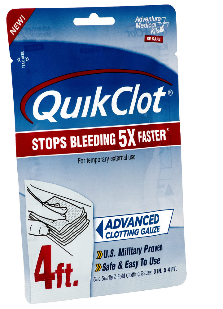 Adventure Medical Kits QuikClot Gauze - Gauze for Emergency Survival Kit, Doomsday Prepping Supplies & More - Stops Bleeding Fast with Kaolin - Flexible Hemostatic Medical Gauze - 3" x 48"