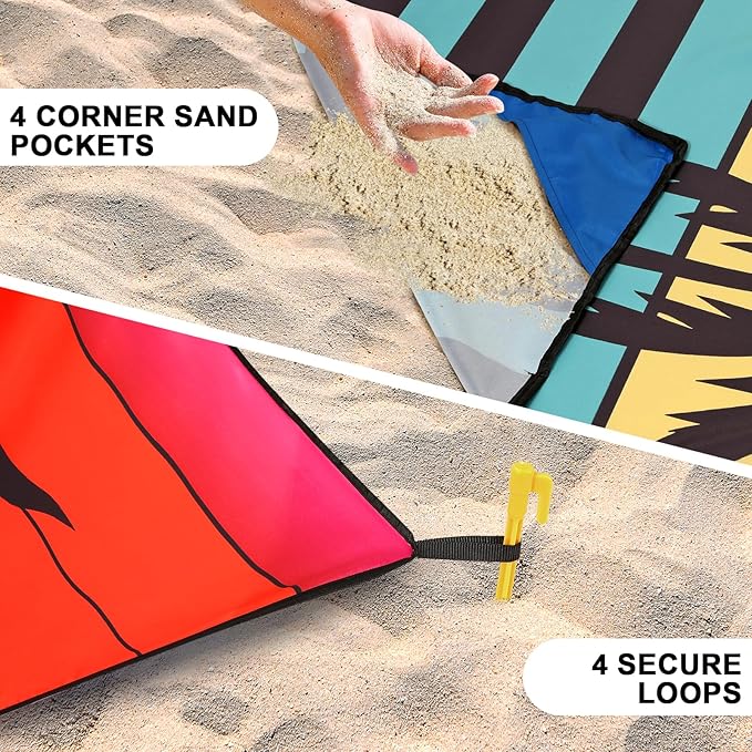 Beach Blanket Waterproof Sandproof Beach Mat 79" X 83" /10'x9'for 2-8 Adults Quick Drying Outdoor Picnic Mat Beach Accessories for Travel, Camping, Hiking