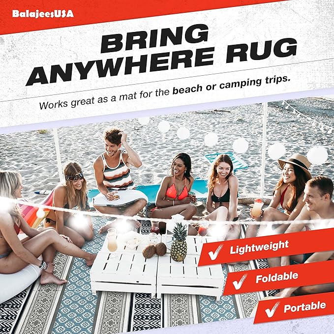 BalajeesUSA Outdoor Plastic Patio Rugs – 5x7, Grey, Teal Multipurpose Reversible mats Woven Plastic Straw All-Weather and Waterproof Rug Camper Mats Outdoor