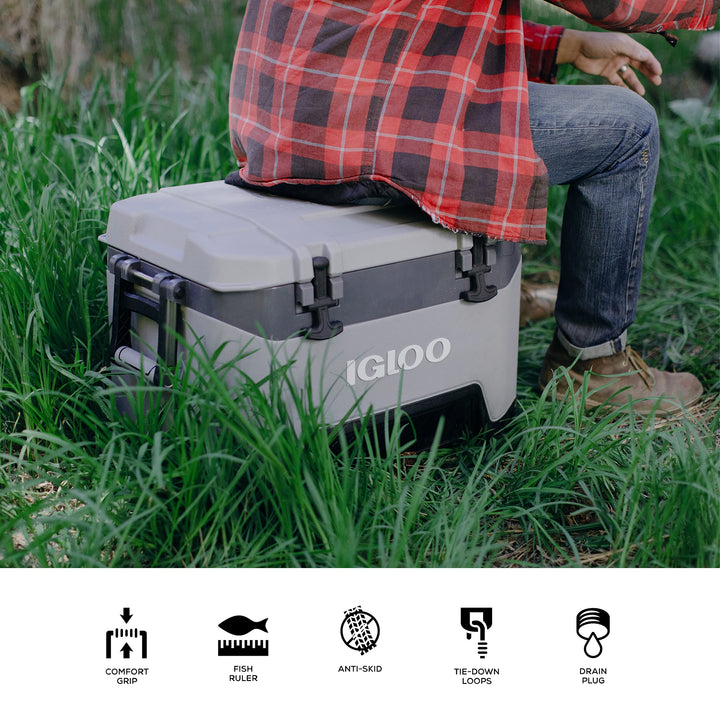 Igloo BMX 52 Quart Cooler with Cool Riser Technology, Fish Ruler, and Tie-Down Points - 16.34 Pounds - Sandstone and Red