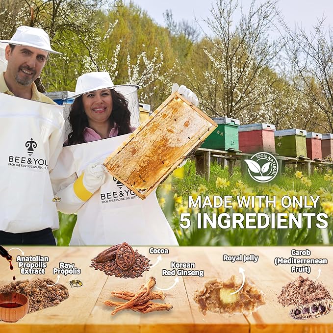 Bee and You Royal Jelly with Ginseng Tablet, Propolis Extract, 60ct, 100% Natural Superfood, Ultra Pure, Immune Support Supplement, Antioxidants, Keto, Paleo, Gluten-Free