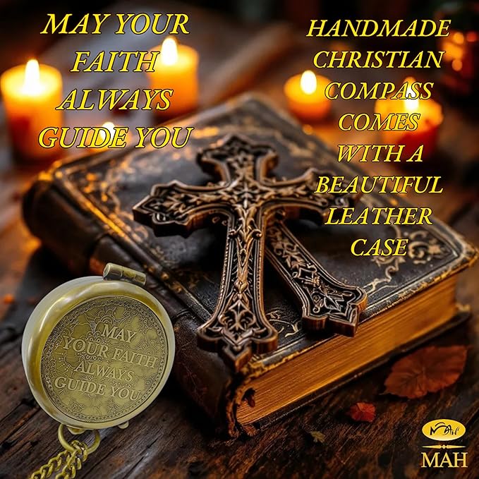 Handmade Religious Compass – “God is with You” Engraved Working Brass Gift – Christian Baptism, Confirmation, Christening or First Communion Keepsake for Boys, Teens & Men – Guided by Faith