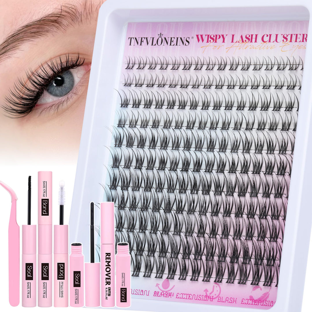 TNFVLONEINS Wispy Lash Extension Kit Natural Lash Clusters Kit C curl Eyelash Extension Kit Short Cluster Eyelash Extensions Soft Individual Lashes Kit with Remover