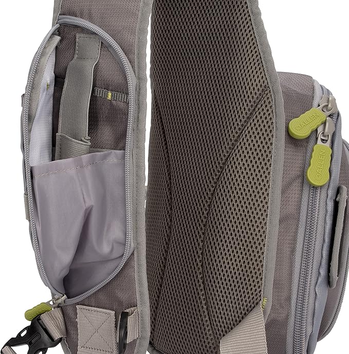 Allen Company Cedar Creek Fly Fishing Sling Pack - Fits up to 4 Tackle/Fly Boxes and Other Accessories - Gray and Lime/Olive