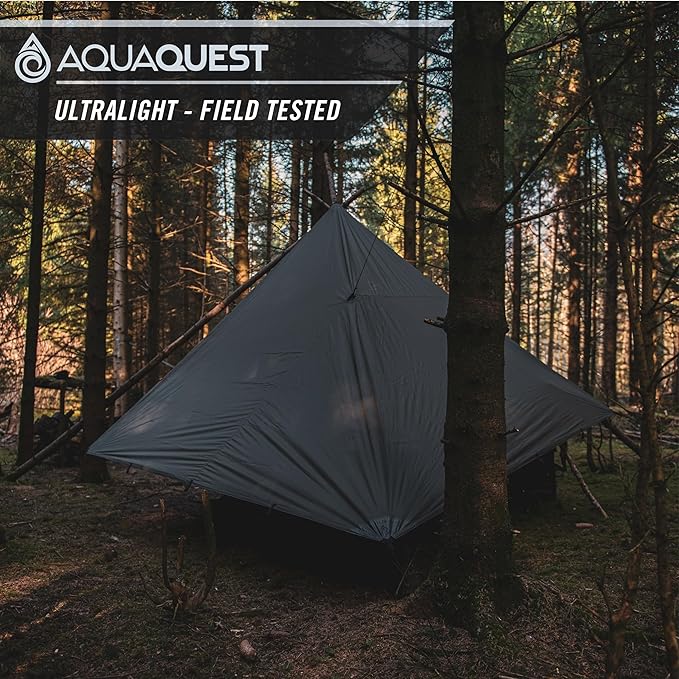 AquaQuest Guide Camping Tarp - Ultralight Tent Cover or Rain Fly - Waterproof Camping Gear Must Haves for Hiking, Hammock, Bivy & Survival