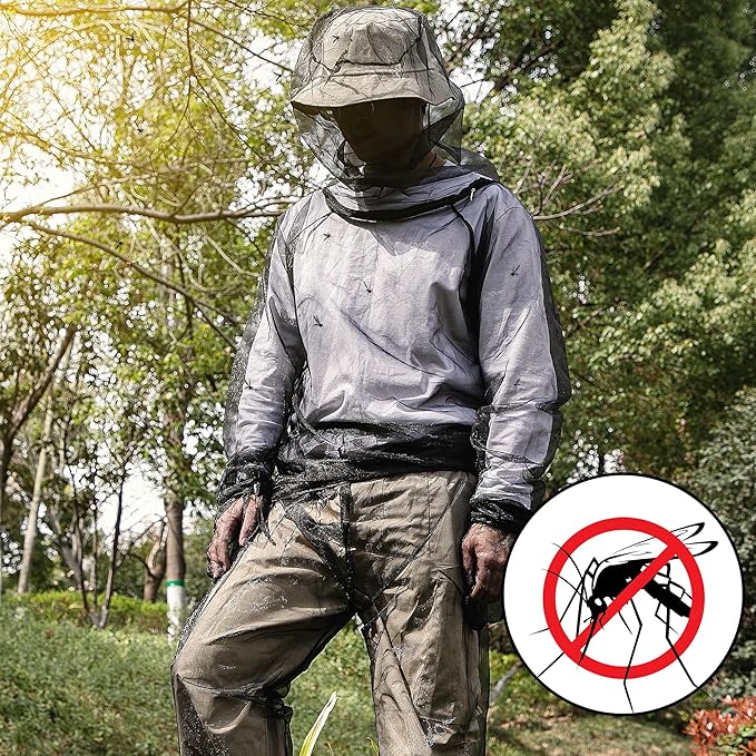 4 Pcs Mosquito Suit for Adult-Full Body Mosquito Net Suit Including Jacket Hood,Pants and Mitt Set-Outdoor Mesh Bug Protection from Bugs,Flies and Gnats