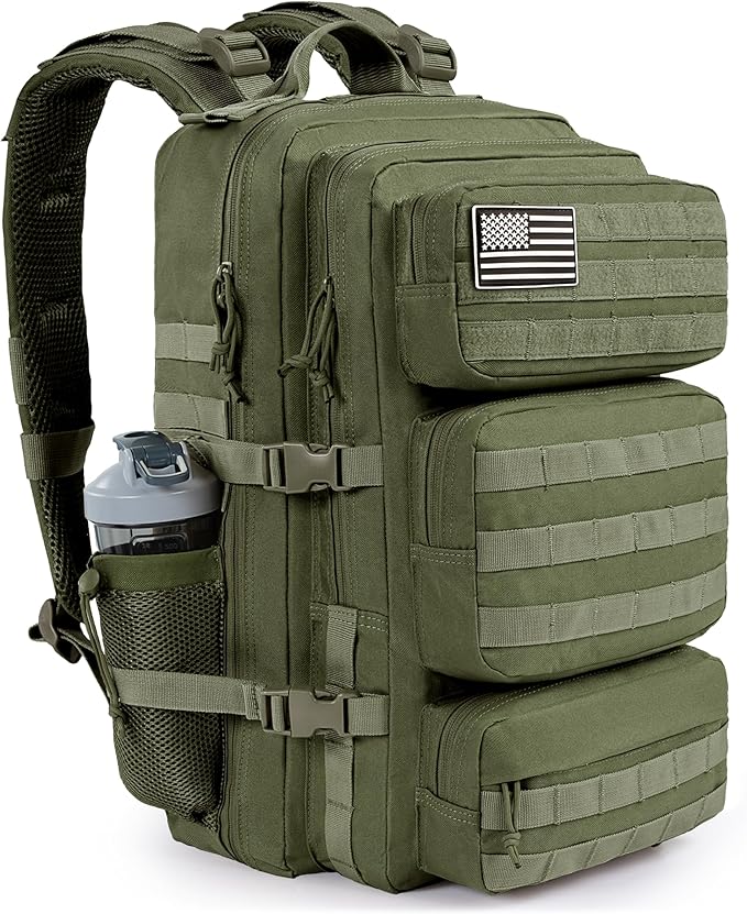 Military Tactical Backpack 50L Large Day Backpack for Men Molle Army 3 Days Assault Pack Bug Out Bag Water Resistant and Heavy Duty Hiking Treeking Rucksack - Dark Green