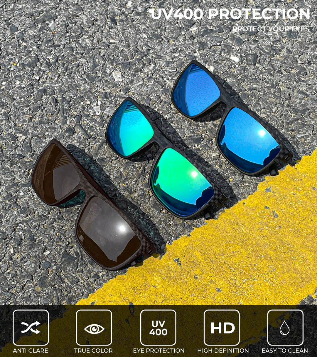 KALIYADI Polarized Sunglasses Men, Lightweight Mens Sunglasses Polarized UV Protection Driving Fishing Golf (Dark Blue/Green/Brown)