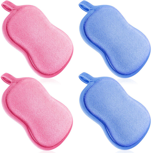 Tatuo 4 Pieces Baby Bath Sponge Cotton Baby Sponge Toddler Soft and Absorbent Loofah for Kids Babies Men Women(Pink,Blue)