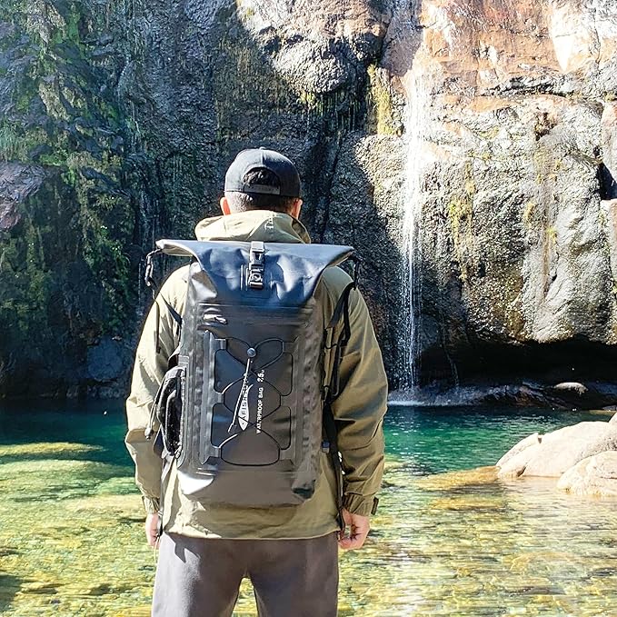 Waterproof Backpack for Men and Women - Roll-Top Floating Dry Bag Backpack for Kayaking, Rafting, Boating, Beach (Black)