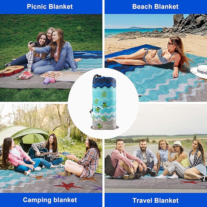 Beach Blanket Waterproof Sandproof, 79x79Inch Sand Free Beach Mat, Quick Drying, Light Weight and Portable Outdoor Picnic Mat for Travel, Camping