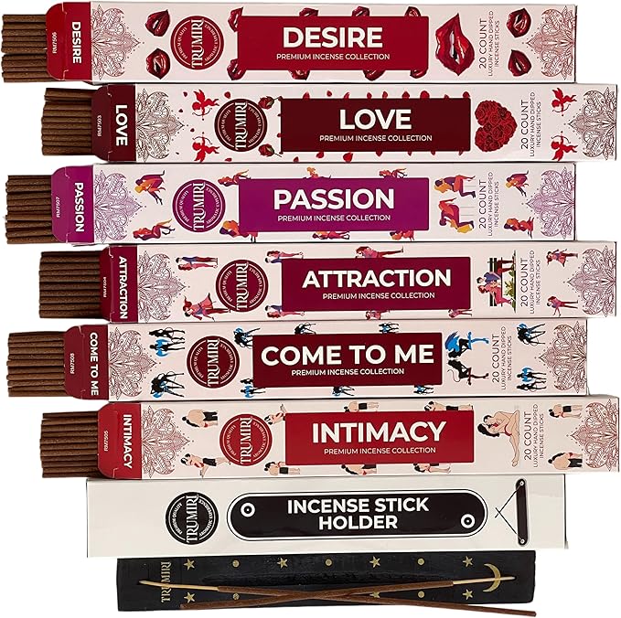 Trumiri Incense Sticks - Love Spell - Total 120 Insence-Sticks (20 Insense x 6 Incents) - Incienso Inscents-Sticks for Spell to Rekindle Call Attract New Fire of Love + Incense Holder
