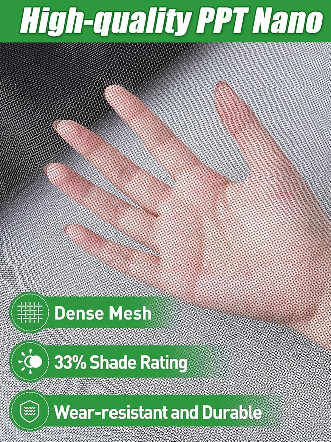 Stronger Garden Mesh Netting - 10 x 12 ft PPT Nano Bird Net Barrier, Mosquito Netting Screen for Outdoor Plants Vegetables Patios Balconies Terraces, Shading Rate 33% (Black)