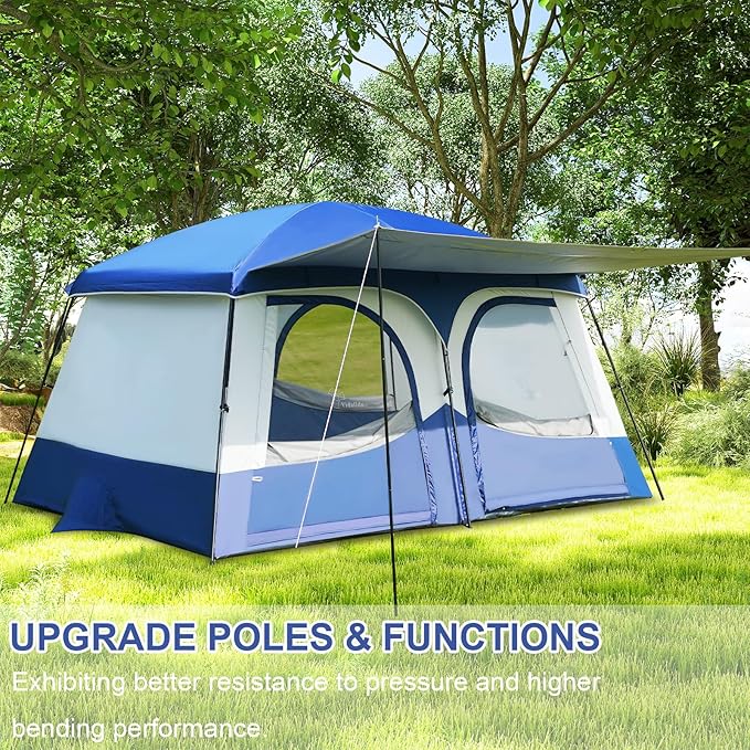 Vidalido Tents，6-8 Person Camping Tent with Extended Vestibule，2 Room Weather Resistant Family Tents，Easy Install Waterproof Outdoor Tent for Backpacking and Camping Hiking