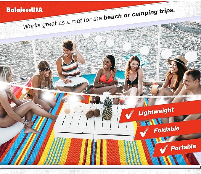 BalajeesUSA Outdoor Rug - 9x12 Multi Color, Reversible Plastic Straw, Waterproof, Patio Rugs Clearance, Porch decore, Picnic Backyard Rugs, Large RV Camper mats 7421