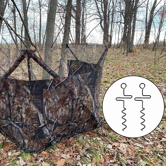 4 Pcs Hunting Blinds and Tarps Auger Stakes-13 Inch Steel Hunting Blind Stakes-Heavy Duty Forged Steel Tent Stakes for Ground Blinds Tent Camping and Tarps