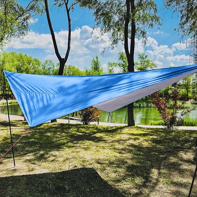 Azarxis Hammock Camping Tarp Rain Fly, Waterproof Tent Footprint Shelter Canopy Sunshade Cloth Picnic Mat for Outdoor Awning Hiking Beach Backpacking - Included Guy Lines & Stakes (Blue)