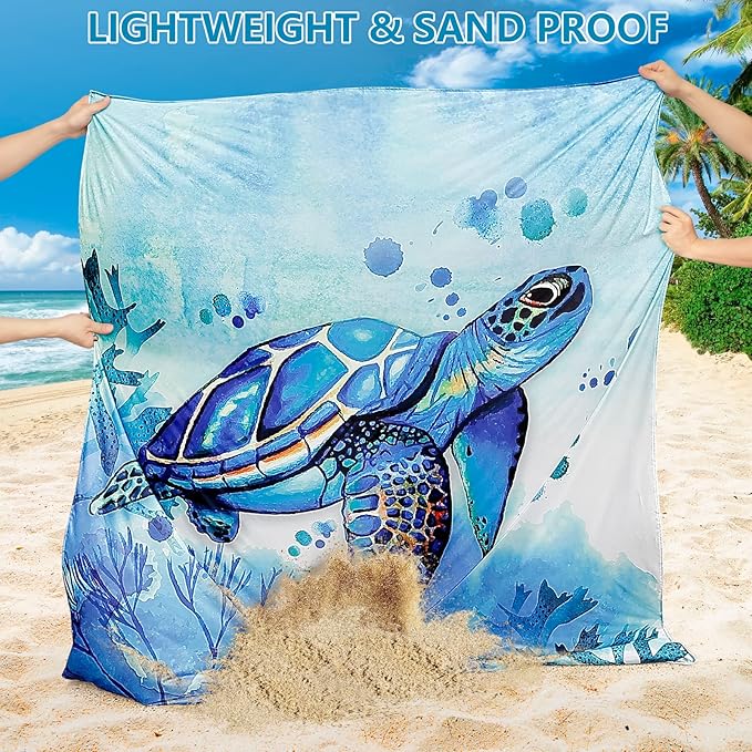 AISPARKY Beach Blanket Waterproof Sandproof Quick Drying Beach Mat Extra Large Outdoor Picnic Blanket for Travel Camping Hiking (Turtle, 79" X 83")