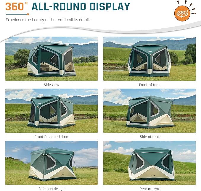 4/6/8 Person Instant Cabin Tent, Easy 60 Second Setup Family Tents for Camping, Pop up Camping Tent, Large Waterproof Tents for Outdoor Camping, Spacious Interior, Upgraded Ventilation