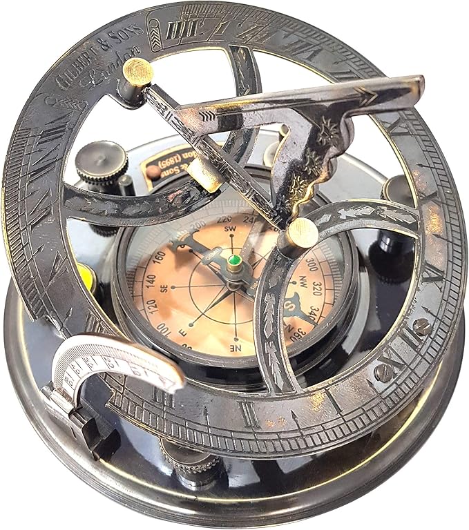 Brass Nautical - 5 inches Large Sundial Compass in Rosewood Case Top Grade Calibrated Vintage Gift