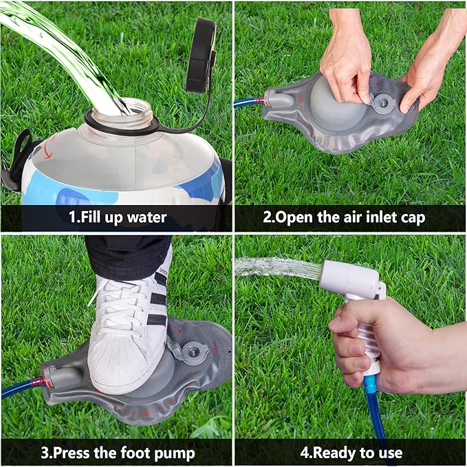 Portable Camping Shower Bag - 10L/2.2 Gallons 20/5 Gallons Solar Shower Water Bag with Foot Pump, Hose and Shower Head - Camp Shower for Camping, Beach, Travel, Outdoor Activities