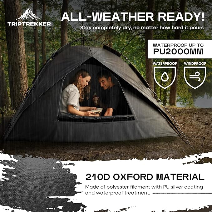 3-4 Person Automatic Instant Pop Up Tents for Camping - Fully Waterproof Camping Tents with Fly Screen, Storage - Portable Easy Set Up, Lightweight for Backpacking, Hiking Picnic