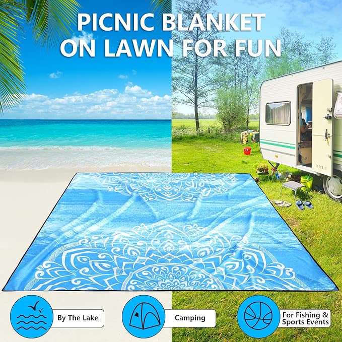 AISPARKY Beach Blanket Waterproof Sandproof, Oversized Large Beach Mat 79" X 83"/120"x108" for 1-8 Adults, Quick Drying&Compact&Lightweight, Picnic Mat Vacation Essentials for Beach Camping Travel