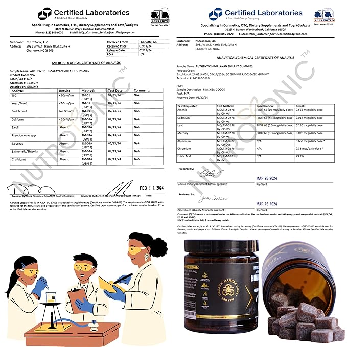 NutroTonic® Organic SHILAJIT Gummies | Peach & Vanilla Flavor | Wild Crafted Manuka Honey MGO +263 | Heart, Brain, Cellular Health | 30 Healthy Gummies | Proudly Made in USA with the Finest Ingredients