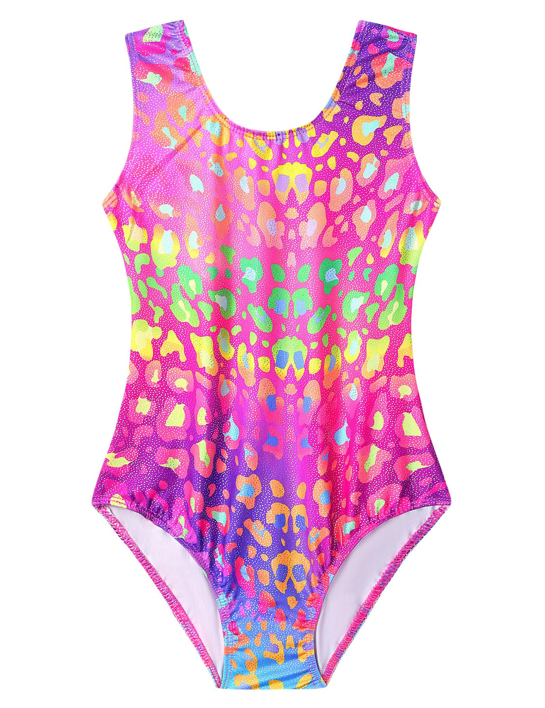 Domusgo Gymnastics Leotards for Girls 5-6 Years Old Colorful Leopard Sparkly One Piece Tumbling Outfits