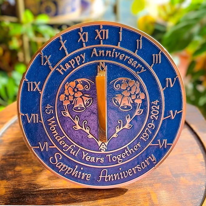 Anniversary Sundial Gift for 45th Sapphire Wedding Anniversary in 2024 - Recycled Metal Home Decor Or Garden Present Idea - Handmade in UK for Him, Her Parents Or Couples 45 Year Celebration