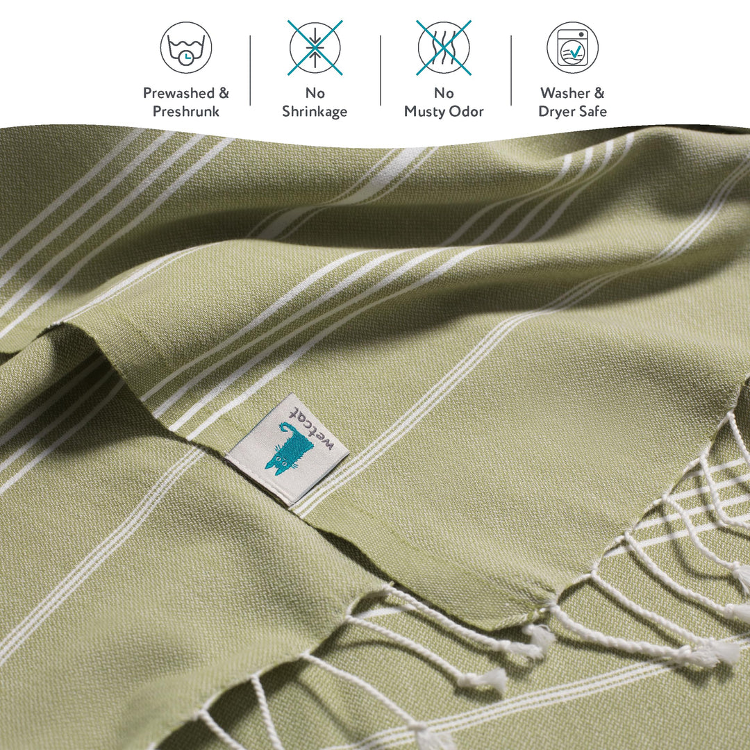 WETCAT Turkish Beach Towel Oversized 38x71 100% Cotton Sand Free Quick Dry Extra Large Light Travel Towel for Adults Beach Accessories Gifts - Sage Green