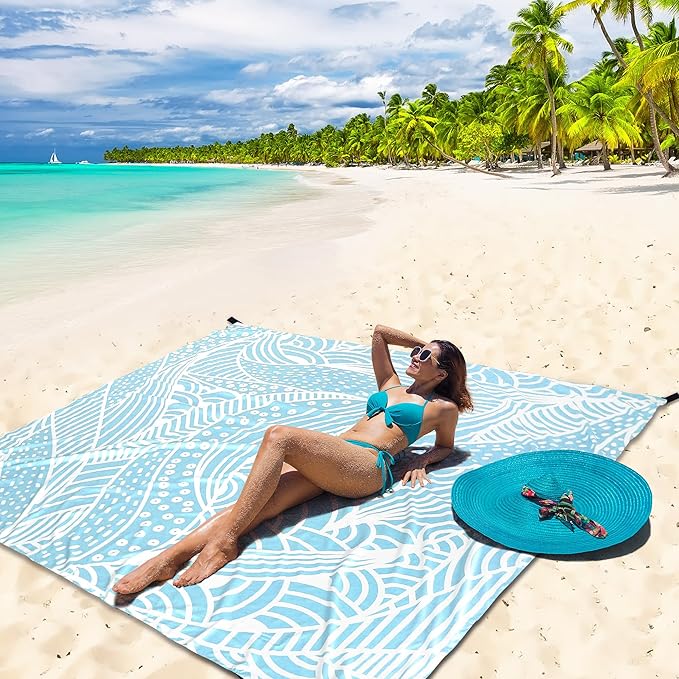 Beach Blanket Waterproof Sandproof Extra Large Beach Mat 79" X 83"/120"x108"for 1-8 Adults Quick Drying Durable Outdoor Picnic Mat for Beach Travel Camping Hiking