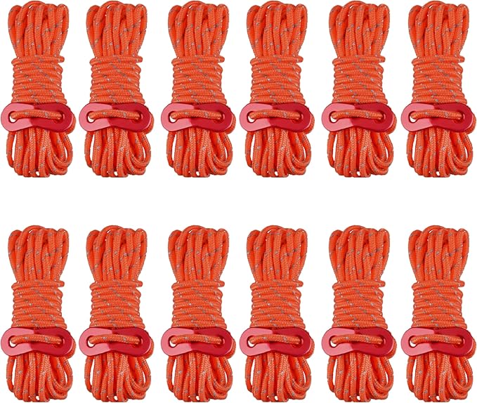 Azarxis Reflective Tent Guide Rope Lightweight Guy Line Cord with Aluminum Adjuster Guyline Tent Cord Tensioner for Camping Hiking Backpacking - Essential Survival Gear 13 Feet