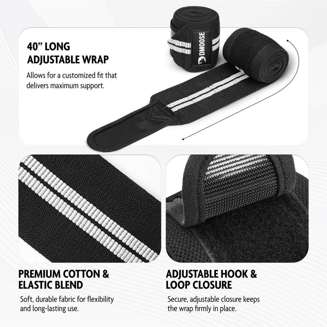 DMoose Fitness Elbow Wraps for Weightlifting, Bench Press, Cross Training & Powerlifting for Men and Women - 40" Nylon (Pair) Elbow Straps - Increases Stability of Joints and Support Injury Recovery