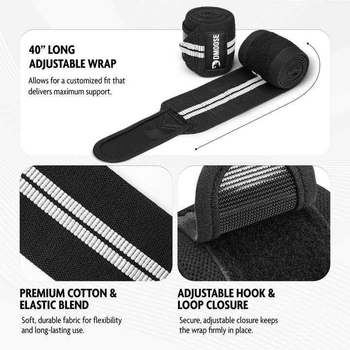 DMoose Fitness Elbow Wraps for Weightlifting, Bench Press, Cross Training & Powerlifting for Men and Women - 40" Nylon (Pair) Elbow Straps - Increases Stability of Joints and Support Injury Recovery