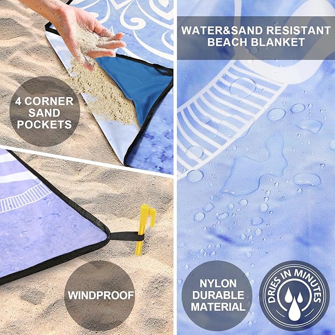 Beach Blanket Waterproof Sandproof Extra Large Beach Mat 79" X 83"/120"x108"for 1-8 Adults Quick Drying Durable Outdoor Picnic Mat for Beach Travel Camping Hiking