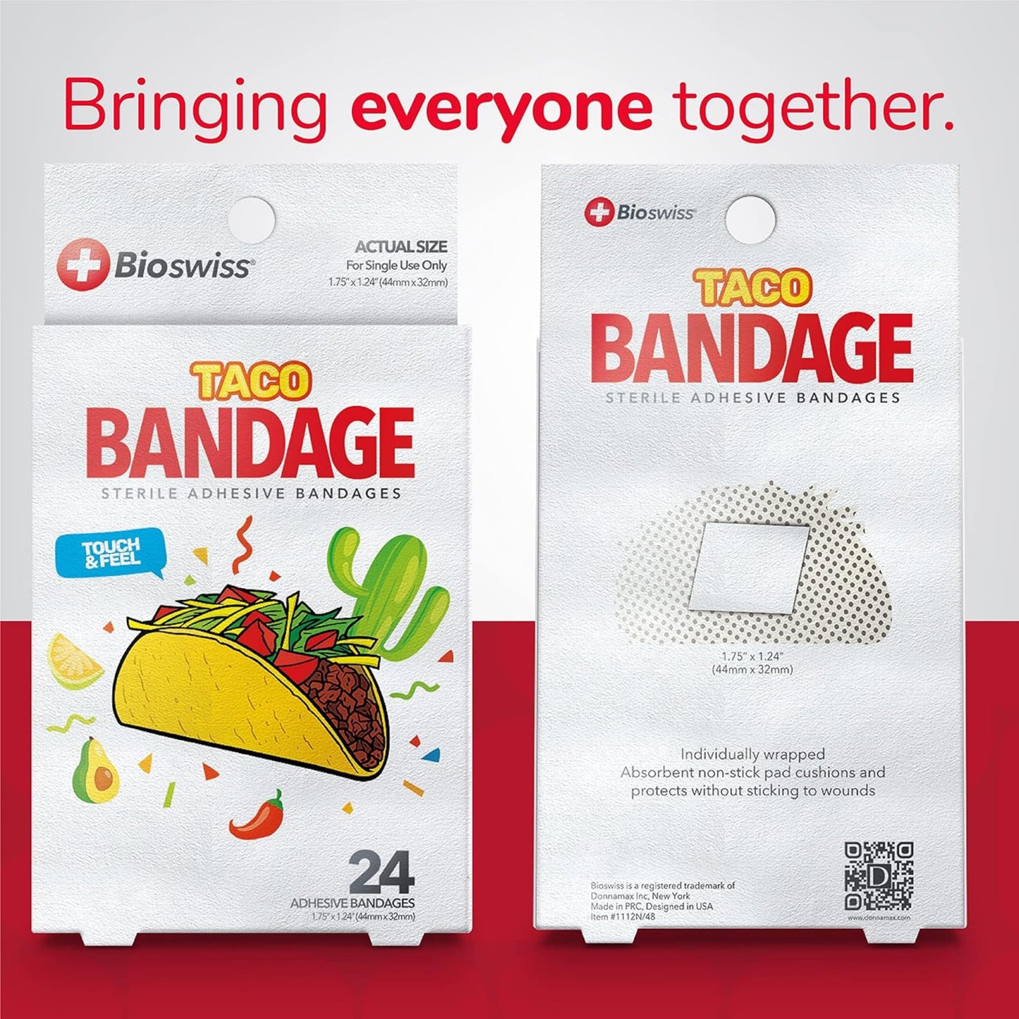 BioSwiss Bandages, Taco Shaped Self Adhesive Bandages, Latex Free Sterile Wound Care, Fun First Aid Kit Supplies for Kids, 24 Count