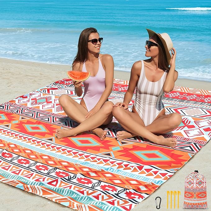 AISPARKY Beach Blanket Waterproof Sandproof, Oversized Large Beach Mat 79" X 83"/120"x108" for 1-8 Adults, Quick Drying&Compact&Lightweight, Picnic Mat Vacation Essentials for Beach Camping Travel