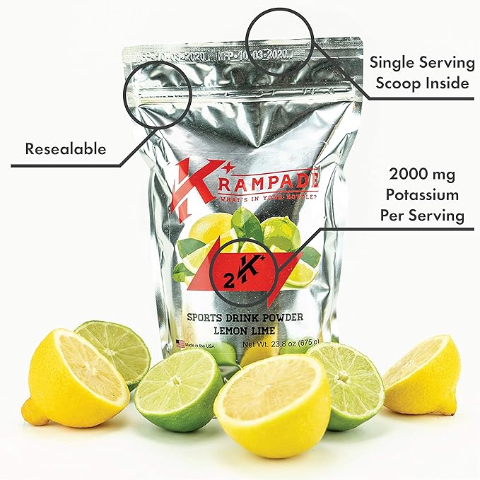 Electrolytes Powder Potassium Supplement - 2000 mg K+, >2X More Than Coconut Water | Cramp Relief and Prevention | Hydration Powder (Lemon Lime)