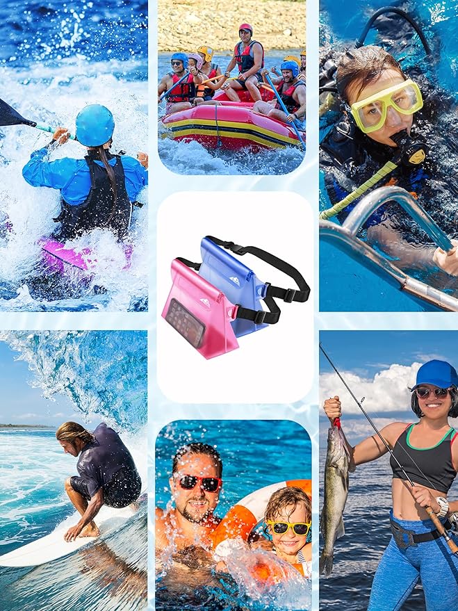 HEETA 2/3/4 Pack Waterproof Pouch with Waist Strap, Screen Touchable Dry Bag with Adjustable Belt for Phone Valuables for Kayaking, Swimming, Snorkeling, Boating, Fishing, Surfing & Beach