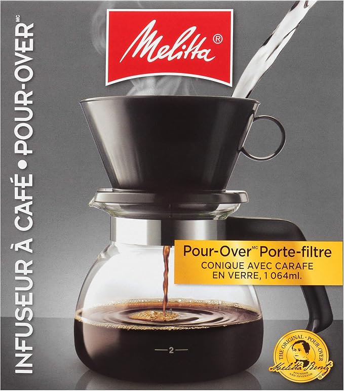 Melitta Pour-Over Coffee Brewer W/ Glass Carafe, Holds 6 - 6 Oz Cups, Black