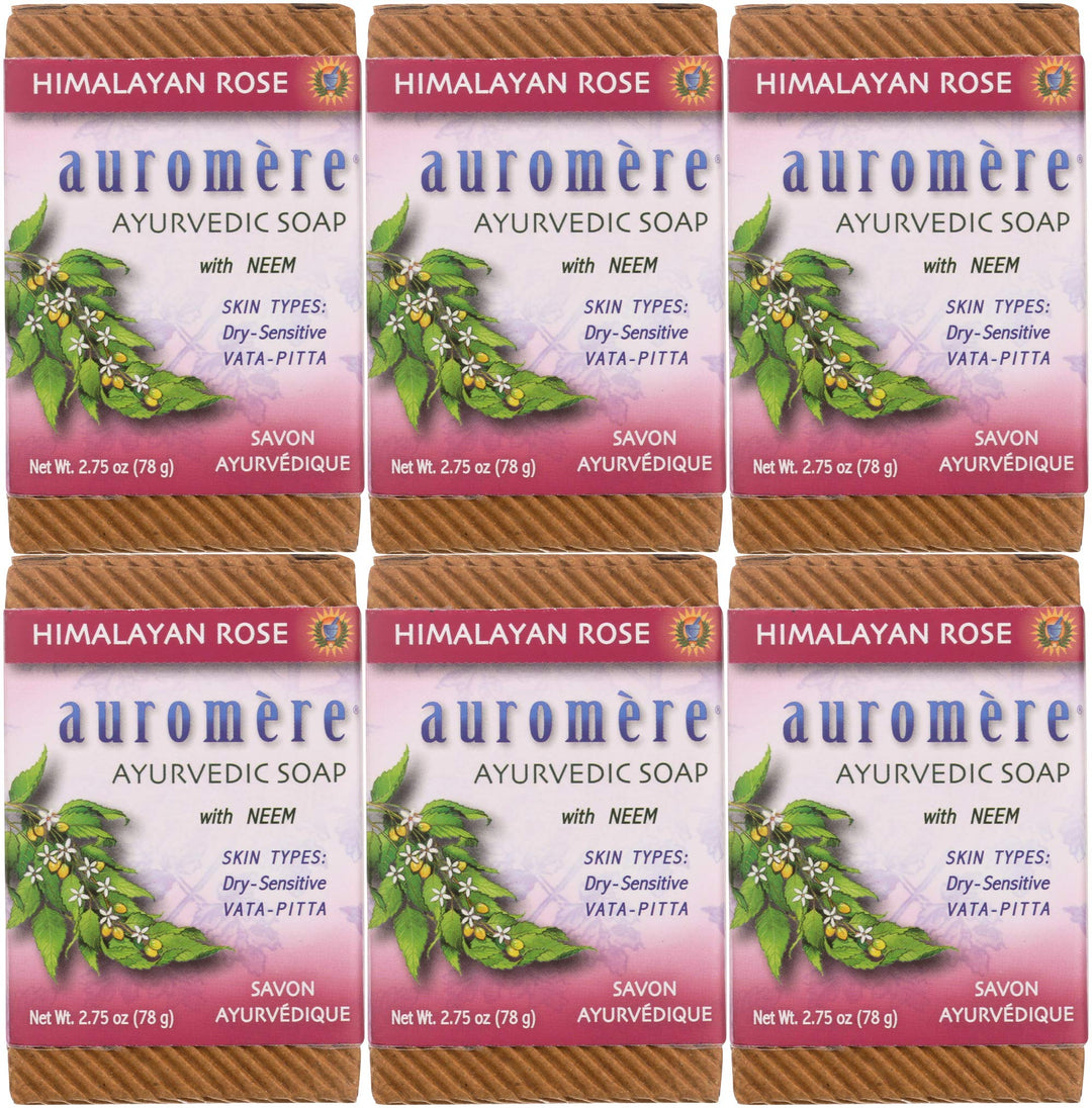 Auromere Ayurvedic Bar Soap, Himalayan Rose - Eco Friendly, Handmade, Vegan, Cruelty Free, Natural, Non Gmo (2.75 Oz), 6 Pack