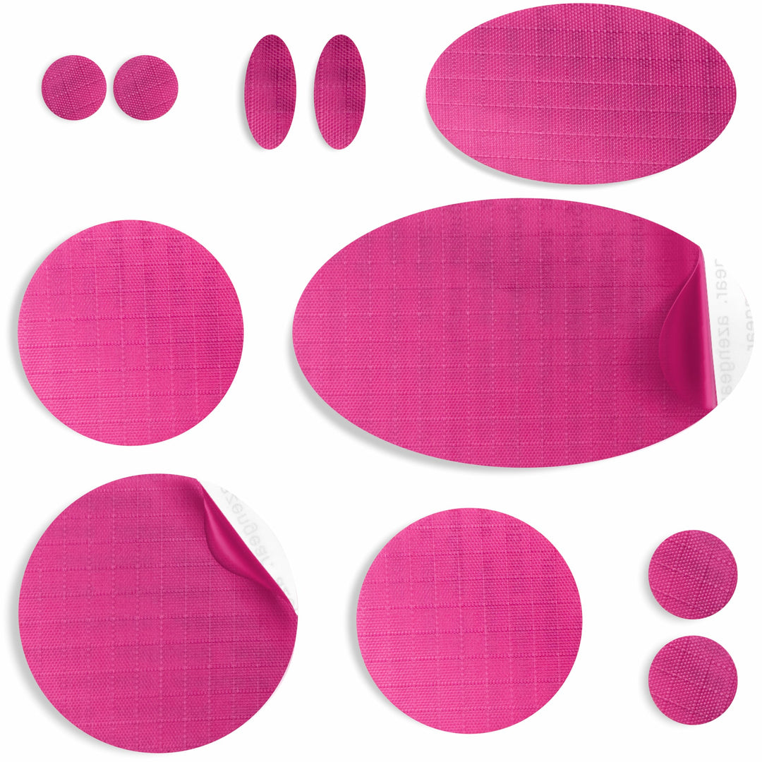 aZengear Repair Patches for Down Jackets - Waterproof, Pre-Cut, Self-Adhesive, Tear-Cold-Heat-Resistant Nylon Polyester Fabric to Fix Puffer Coats, Gear, Tents (11 Pieces, Dark Pink)