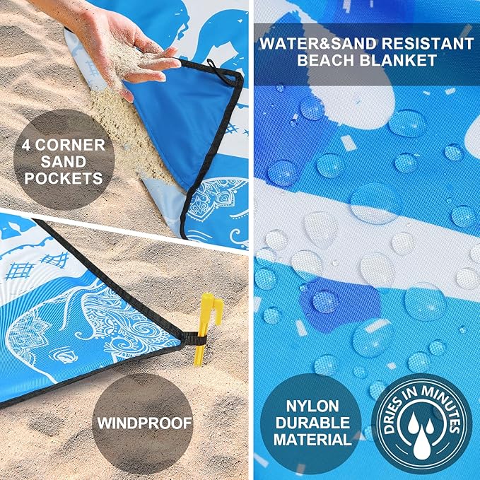 AISPARKY Beach Blanket Waterproof Sandproof, Oversized Large Beach Mat 79" X 83"/120"x108" for 1-8 Adults, Quick Drying&Compact&Lightweight, Picnic Mat Vacation Essentials for Beach Camping Travel