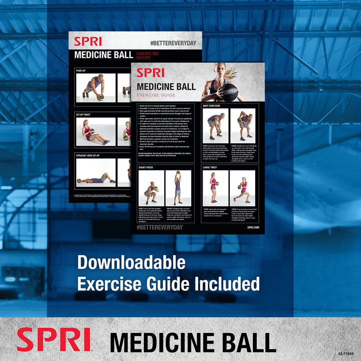 SPRI Medicine Ball - Exercise Workout Ball for Endurance Training - Thick Walled Heavy-Duty Textured Surface, Easy-to-Read Weight Label - Multi-Use Fitness Tool - Durable Construction - 12 lb