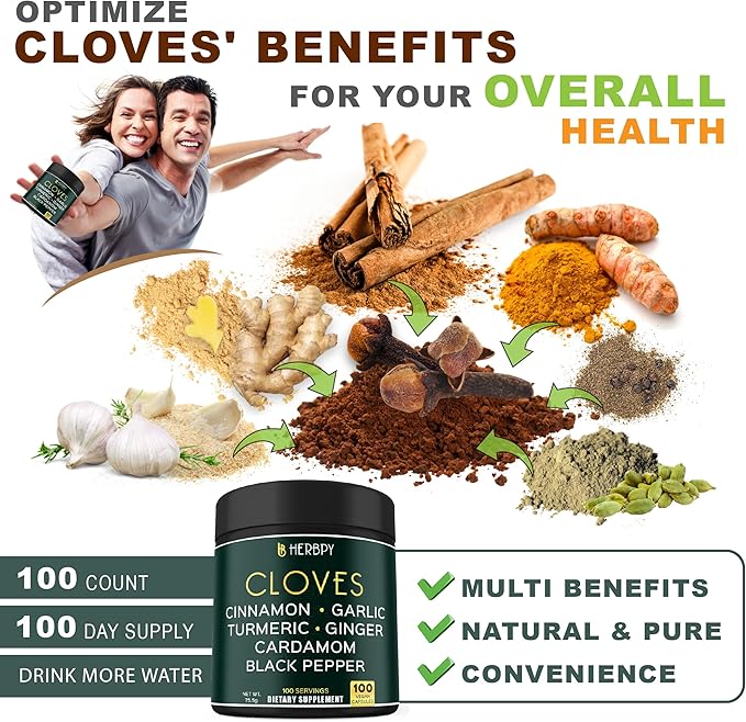 Bundle 7in1 Cloves Supplement & 6in1 Premium Ceylon Cinnamon Supplements - Support Immune, Digestion Health and Body Balance